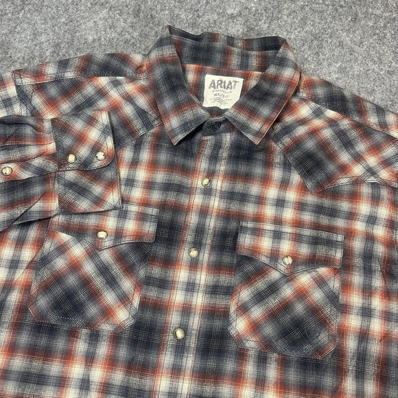 Ariat Other - Ariat Shirt Mens XL Red Gray Retro Fit Southwestern Pearl Snap Rodeo Cowboy